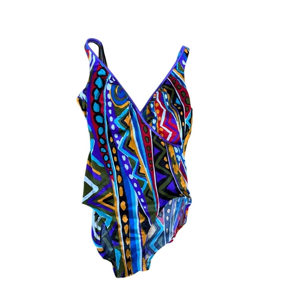 Deeweese bright busy print‎ vintage 70s one piece swimsuit